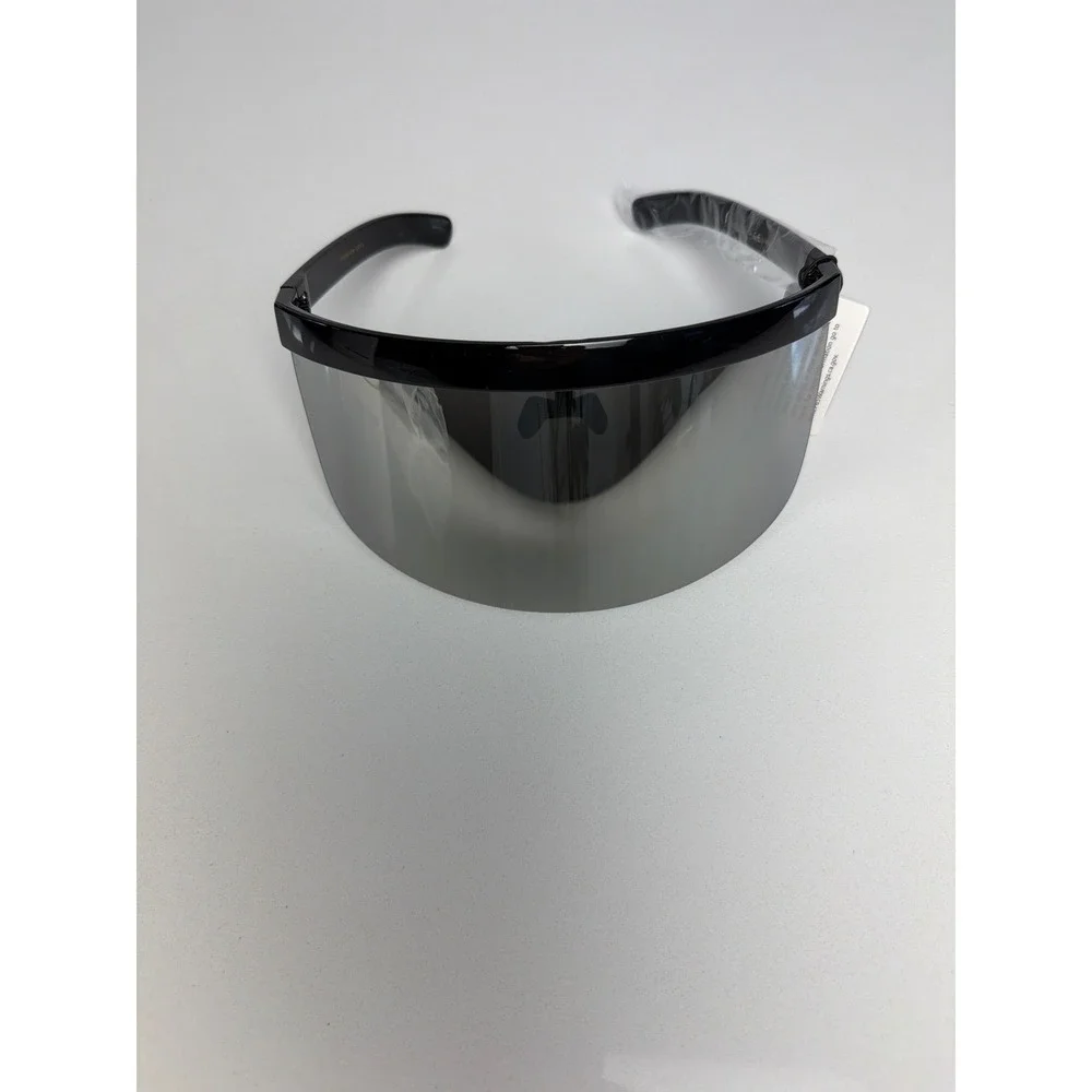 Luxe P30353-CM Shield Sunglasses Black Silver Mirror Oversized Visor Shades